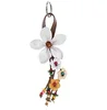 White Bouquet of Leather Flowers & Wood Accented Keychain or Key Ring CL1374