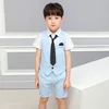 Summer Boys Clothing Set Fashion Kids Vest Shirt Shorts 3pcs with tie Wedding Dress Formal Suit Teens Child School Costume