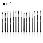 BEILI New Design Makeup Brush Kits Black handle Eyebrow Eyeliner Eye shadow 15 pcs Eye Makeup Brushes Set Custom Logo