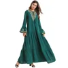 Middle Eastern Muslim Fashion Large Size Women Army Green Trumpet Sleeve Embroidered Abaya Muslim Dress for Girl Lady
