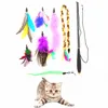 Bulk Stock Soft Cat Pet Feather String Toy Cat Long Wand Cheap Set
