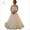 Women White Wedding Dress Bridal Gowns Full Lace Long Sleeve Backless Dress