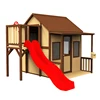 Outdoor backyard large Children House Garden play house Kids Wooden Playhouse With Plastic Slide