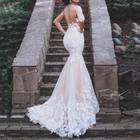 See Through Blush Pink Sexy Luxury Mermaid Fishtail Wedding Dress