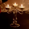 wholesale clear glass candle holder 3 arms crystal candelabra