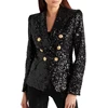 Ladies black sequin long sleeve double breasted casual work office blazer jacket
