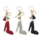 Promotion ladies leather pu key chain luxury glitter 3D Shoe Keychain