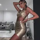 New fashion Bronzing Sleeveless Cokltail Slim Bodycon two piece Bandage Dresses 2019
