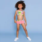 Kids custom lace wave hem children wholesale kids bikini high waist swimsuit digital printing beachwear girls swimwear