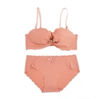New Fashion Sweet Girls Sexy Bow Bra Brief Set Push Up Seamless Bra