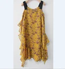 DATA Girls' Fashion Design Satin Flowers Printed Slip Dress for Spring/Fall