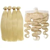 Hot sale 613 blonde virgin human hair weave bulk,Russian 613 bundles with lace frontal closure,cuticle aligned straight