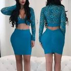 Lace Crop Top Women Two Piece Sets Long Sleeve 2pcs Set Woman D0761