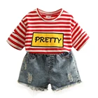 Mudkingdom baby clothing cotton t-shirt and short jeans pants summer child girl set