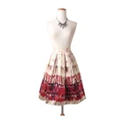 Red feather printing short skirt for lady with elastic waist