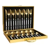 24pcs matte gold plated cutlery set white/black/pink handle in wooden box