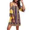 Custom Summer Popular Design Floral Print off Shoulder Africa Long Sleeve Maxi Woman Dress