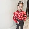 YY20013G Girls autumn Korean style polka dots fashion long sleeved shirt peter pan collar shirt