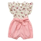 2PCS Floral Suspenders Pant Set,Baby Girls Clothes Long Sleeve Shirt+Sleeve Overalls Girls Clothing