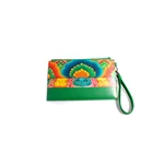 Women's Fashion Trendy Elegant Green Printed Flower Leather Wrist Evening Party Clutch Bag