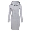 Autumn Winter Warm Sweatshirt Long-sleeved Dress Woman Clothing Hooded Collar Pocket Design Simple Woman Dress 2019 New