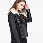 Turn down fur collar woman leather jackets made in china