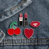 Brooches For Women Lipstick Lip Love Heart Enamel Pin Buttons Metal Mini Cute Badges