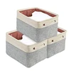 Foldable Storage Bin Set of 3 Large Rugged Canvas Fabric Cube Container with Handles | Great for Organizing Closets