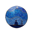 Cheap custom round silver badge hard enamel lapel pin with glitter