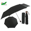 3 folding promotional custom wooden handle windbreak black umbrella