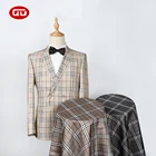 Factory price European plain dyed professional check printing italian suit fabric for men garment