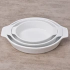 Novelty oval white ceramic baking pan set / non stick baking pan with double handle