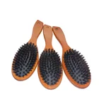Brown Handle Wooden boar bristle Hair Scalp Massage brush Comb
