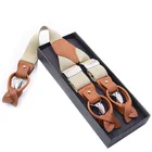 2019 fashion men's pure color leather suit pants suspenders