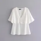 Summer new women's white V-neck lap top blouse ladies fashion elegant shirt and shirt casual loose clothes