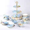 Hot sale light blue color 16pcs fine british style bone china ceramic afternoon coffee tea set