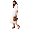 White Cotton V-Neckline Button Down Front Relaxed Fit Women Dress