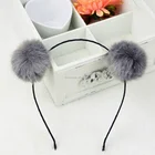 Mink fur Ball hair band fox fur pom hair hoop cat Ear Hairband