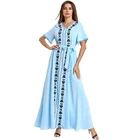 Zakiyyah 7534 Solid color kaftan Short sleeve refreshing women muslim dress with V-neckline design abaya