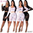 D1007 Women's sexy lace transparent two pieces clubwear set