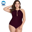 Women Burgundy Plus Size One Piece Swimsuit Swimwear