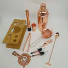 stainless steel copper plated cocktail shaker set with bamboo stand