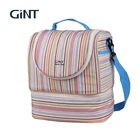 Custom Portable Striped Faille Fabric Aluminum Foil Lunch Cooler Bag With Zipper Preservation Package