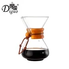 Diguo 400ml OEM Tea Coffee Share Pot Pyrex Glass Wood Handle Pour Over Coffee Maker