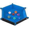 Folding Hexagon PU Leather and Blue Velvet Dice Holder for Dungeons and Dragons RPG Dice Gaming