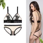 New Design Mesh Lace Triangle Cup Sexy Lingerie Bralette Transparent Bra Brief Sets
