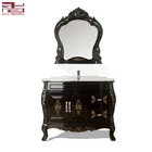 Foshan nice design antique black color home center cabinet plywood bathroom cabinet