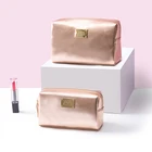 Promotional handles custom eco small beauty foldable cosmetic bag promotion cosmetic pouch genuine leather cosmetic bag