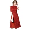 Wholesale Adults Clothes Three Colors S to XXXL Elegant Women Fashion Retro Chi-pao Style Half Sleeve Lace Dress