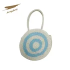 Round crochet bag with paper straw material lady beach handbag